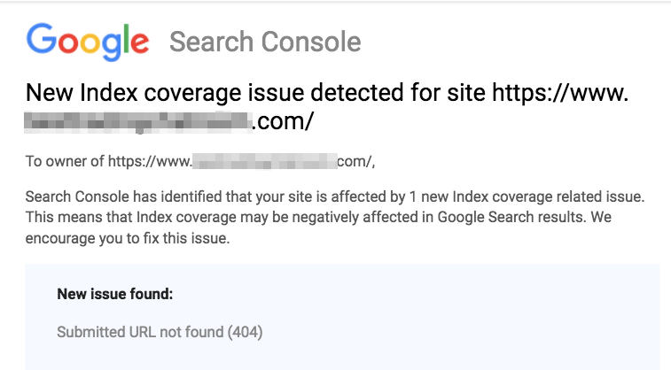 Google Search Consoleからのリンク切れメッセージ