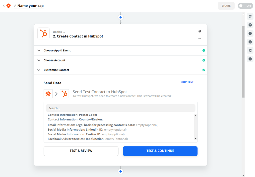 Zapier app passo 9